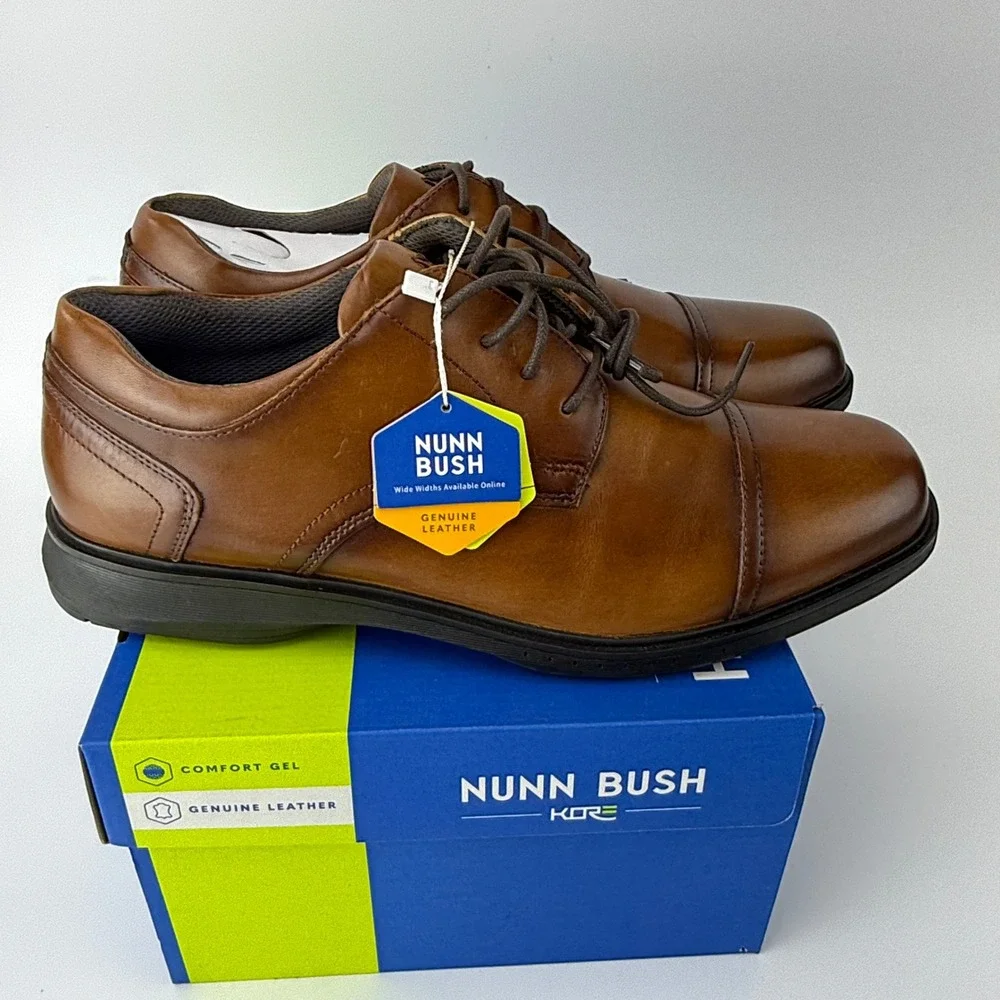 Nunn Bush Kore Pro CT OX Cognac Leather Cap Toe Oxford Shoes Mens 10 M NIB
